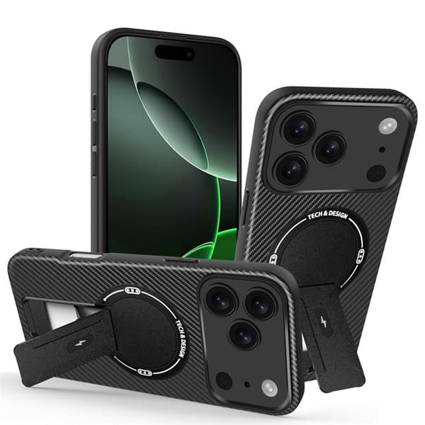 Mobilskal till iPhone 17 Pro Max MagSafe Kickstand Carbon Fiber Svart