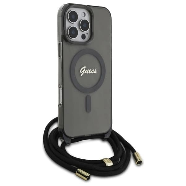 Guess Mobilskal till iPhone 16 Pro MagSafe Crossbody Cord Script - Svart Black