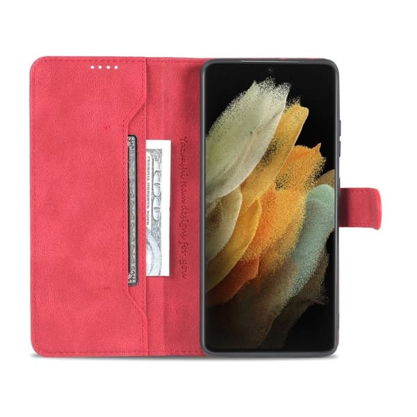 AZNS Samsung Galaxy S21 Ultra Plånboksfodral Konstläder - Röd