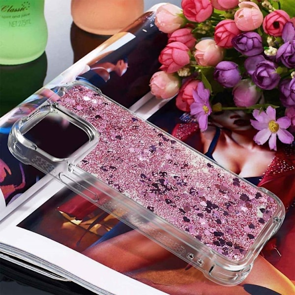 iPhone 14 Pro Max Cover Liquid Floating Glitter - Rosaguld Roséguld