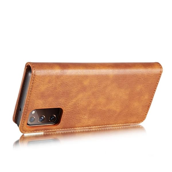 DG.MING 2-i-1 Läder Plånboksfodral + PC Baksida för Samsung Galaxy S20 FE - Brun