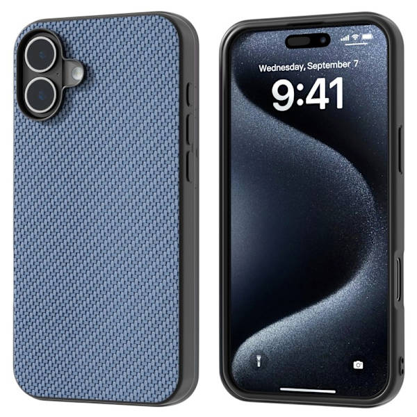 ABEEL Mobilskal till iPhone 16 Kolfiber Textur PU - Blå