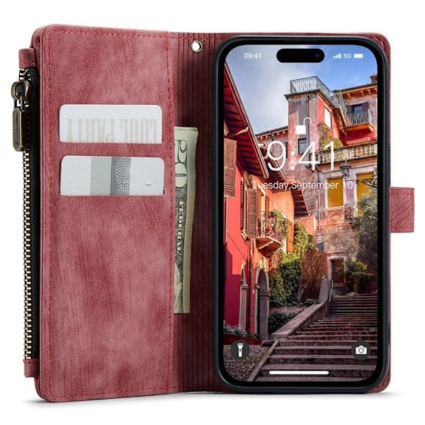 CASEME iPhone 15 Pro Max Plånboksfodral C30 Zipper - Röd