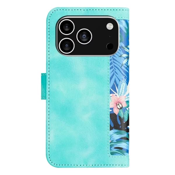 iPhone 17 Pro Plånboksfodral Floral Konstläder - Grön Grön