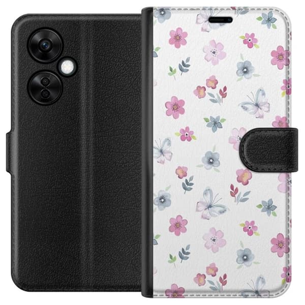OnePlus Nord CE 3 Lite tegnebogsetui med blomster og sommerfugle