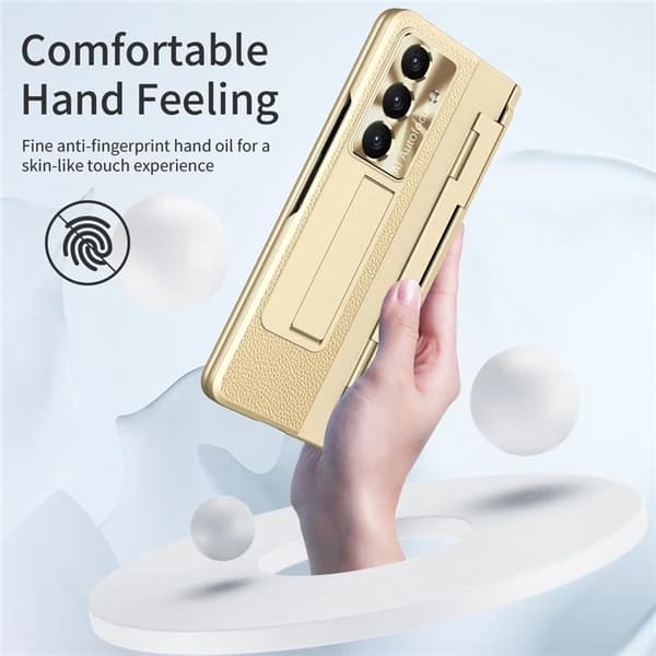 Mobilskal till Galaxy Z Fold7 5G läder + PC Kickstand - Guld Guld