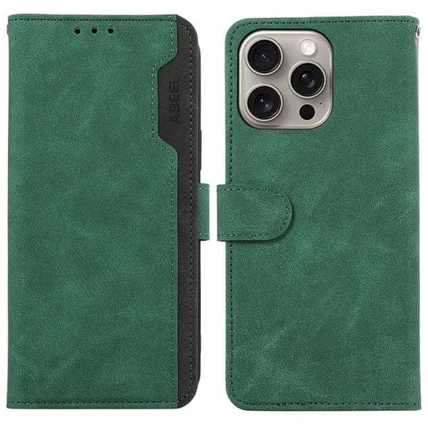 ABEEL Mobilskal till iPhone 12 / 12 Pro RFID-Skydd Konstläder Grön