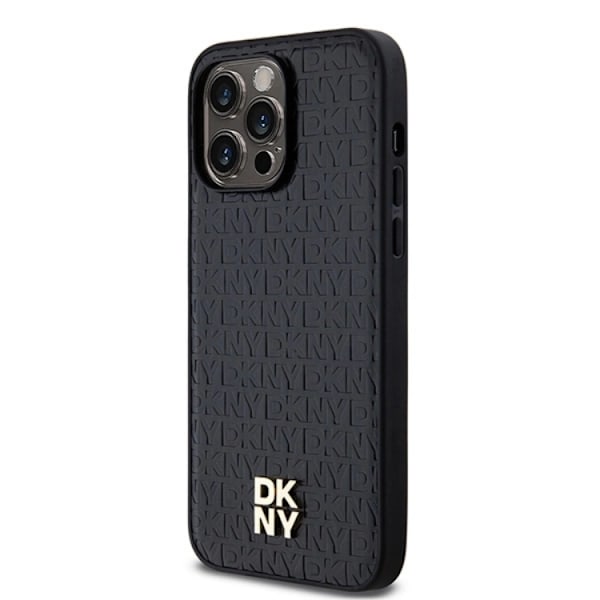 DKNY iPhone 14 Pro Max Mobilskal Magsafe Läder Pattern Metal Logo Svart