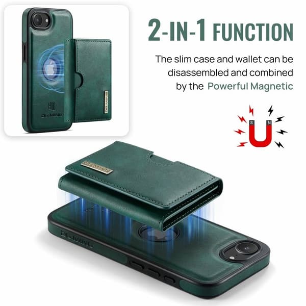 DG.MING M6 Series Mobilskal till iPhone 16e Magnetiskt Plånboksfodral Grön