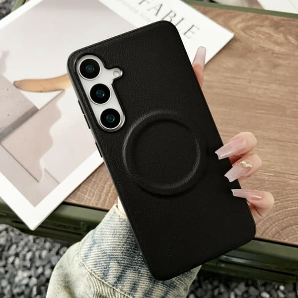 Mobilskal för Samsung Galaxy S26 Plus Magnetiskt Konstläder + TPU - Svart