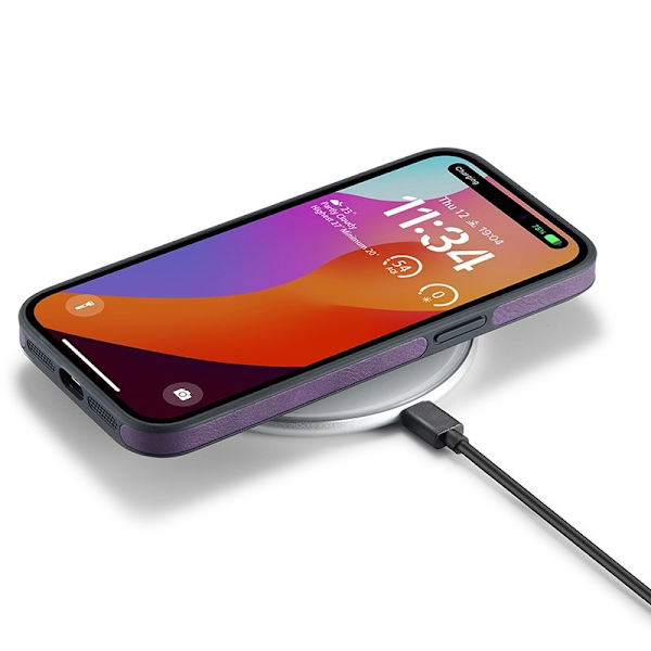 DG.MING Mobilskal till iPhone 14 Pro Max Logo View Lila PU Läder+PC+TPU