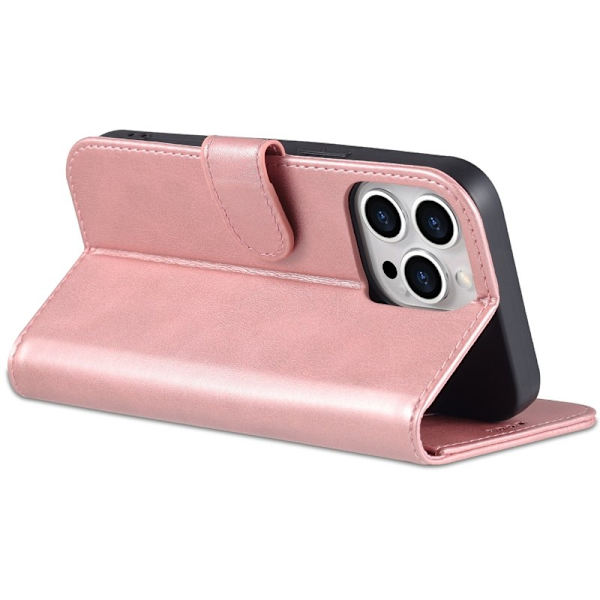 AZNS iPhone 15 Pro Plånboksfodral Ställ Konstläder - Roséguld