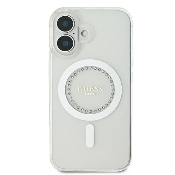 Guess Mobilskal till iPhone 16 Plus MagSafe IML Rhinestones - Vit Vit