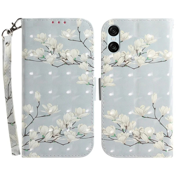 Sony Xperia 10 VI Konstläder Plånboksfodral 3D Pattern - Magnolia Grå
