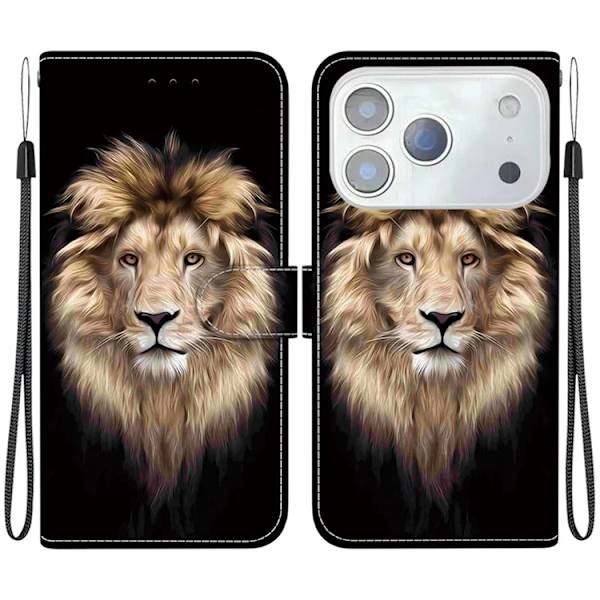 iPhone 17 Pro Plånboksfodral Med Lanyard - Lion Head Svart