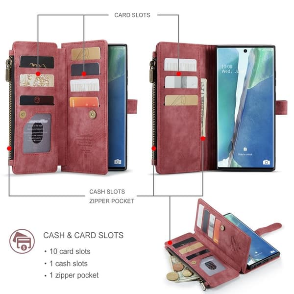 CASEME Konstläder Plånboksfodral för Samsung Galaxy Note20 Ultra - Röd