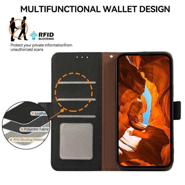 ABEEL iPhone 15 Plus Plånboksfodral Konstläder RFID-Skydd Svart