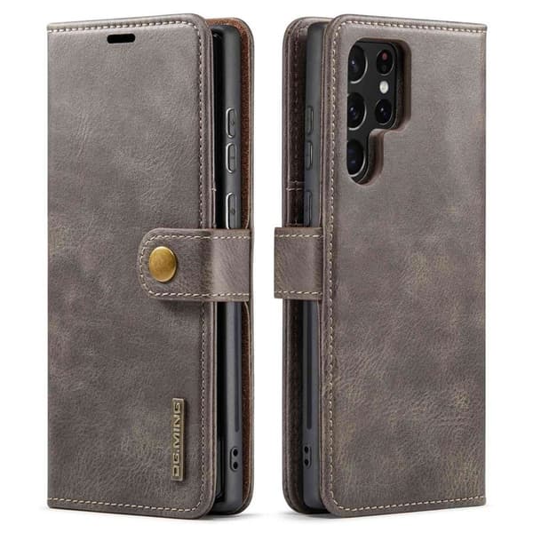 DG.MING Galaxy S23 Ultra Äkta Läder Plånboksfodral Detachable Magnet Grå