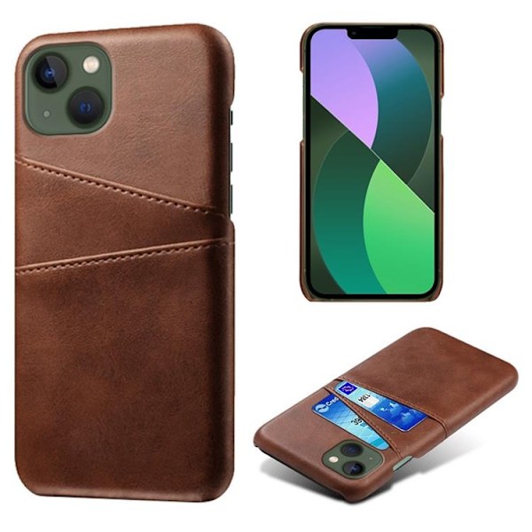 iPhone 14 Plus Skal Korthållare PU Läder - Brun