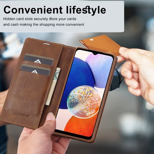 LC.IMEEKE Samsung Galaxy A14 Plånboksfodral Konstläder - Brun
