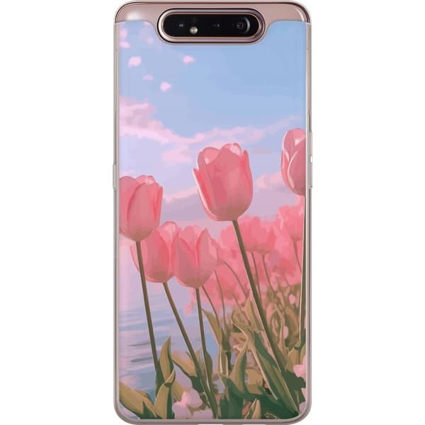 Telefontaske til Samsung Galaxy A80 med lyserøde tulipaner