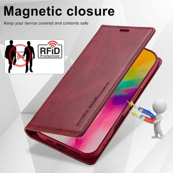 LC.IMEEKE iPhone 16 Plus Plånboksfodral Konstläder - Röd
