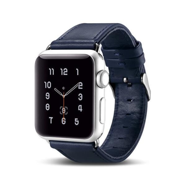iCarer Äkta Läder Armband Apple Watch 3 / 2 / 1 38mm - Mörkblå Blå