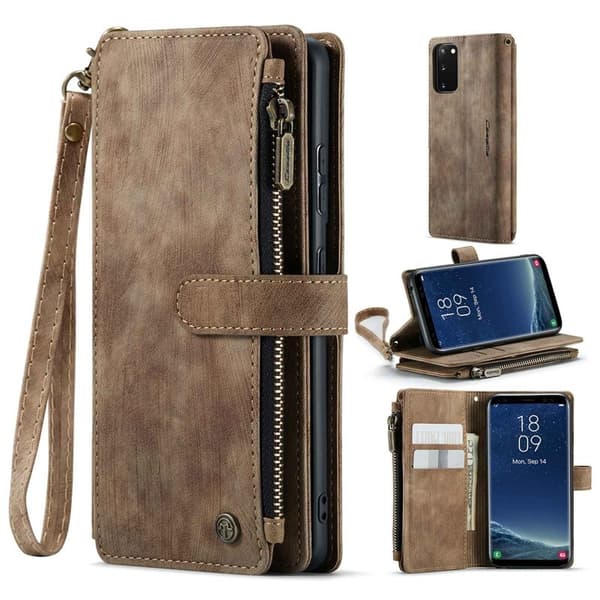 CASEME Konstläder Plånboksfodral för Samsung Galaxy S20 4G/5G - Brun