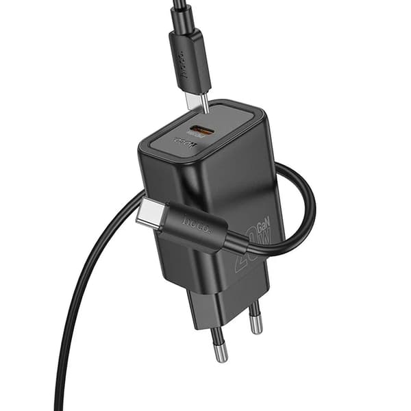 Hoco Väggladdare Type C Plus USB-C Till USB-C Kabel 20W - Svart Svart