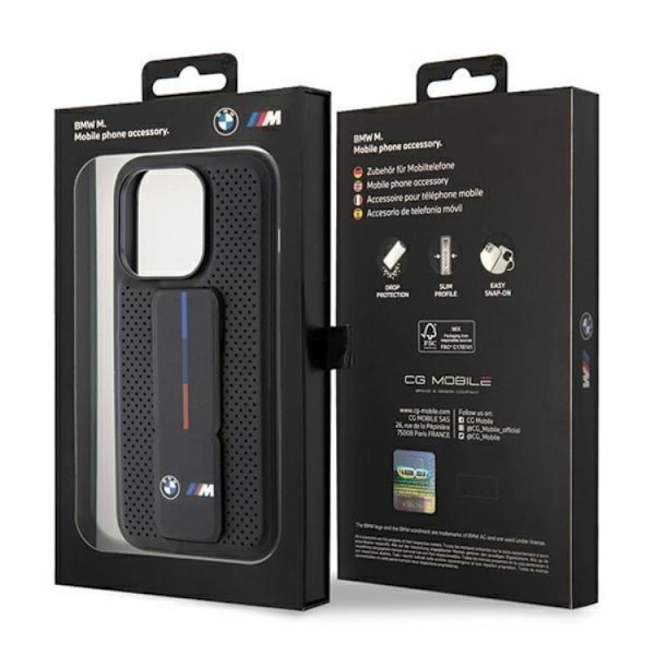 BMW iPhone 15 Pro Mobilskal Grip Stand Smooth & Perforated Svart