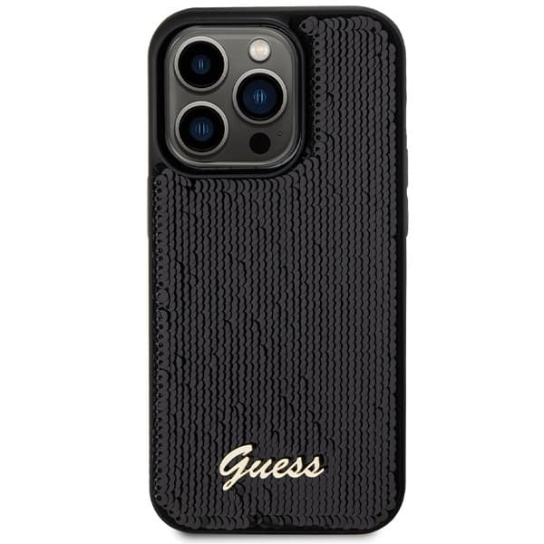 Guess telefontaske til iPhone 13 Pro Max MagSafe Sequin Script Metal - Sort