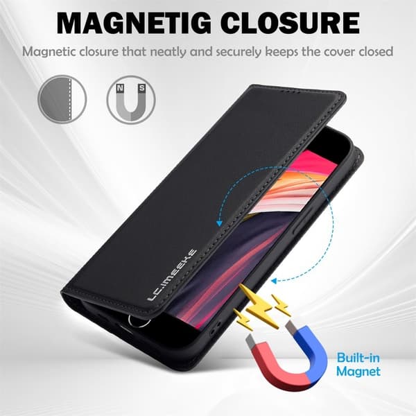 LC.IMEEKE L1 Series iPhone 16e Plånboksfodral Konstläder - Svart