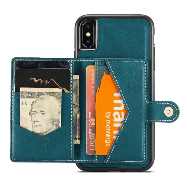 JEEHOOD iPhone XS/X Konstläder Plånboksfodral Detachable TPU Grön