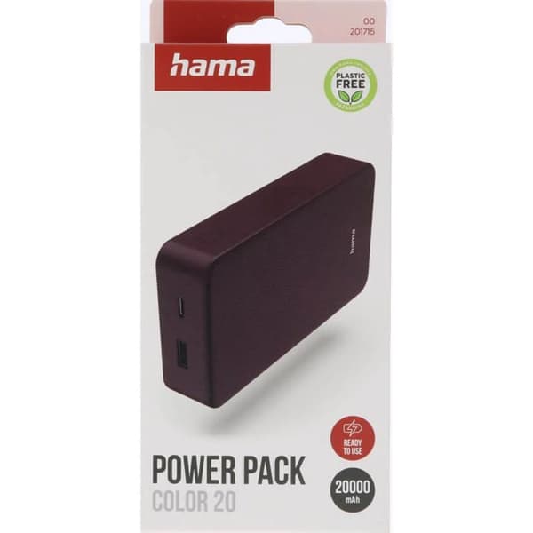 Hama Powerbank 20000 mAh USB-C/USB-A - Plommon Vinröd