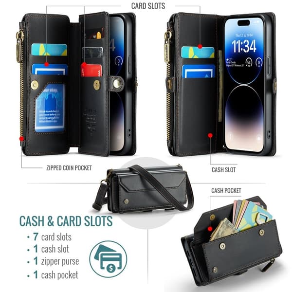 CASEME Plånboksfodral Konstläder för iPhone 14 Pro - Svart