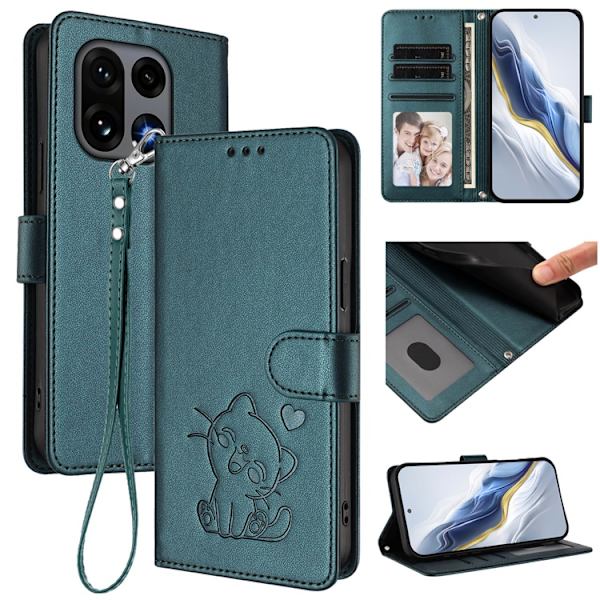 OnePlus 15 5G Konstläder Plånboksfodral Love Cat Pattern Imprint Grön