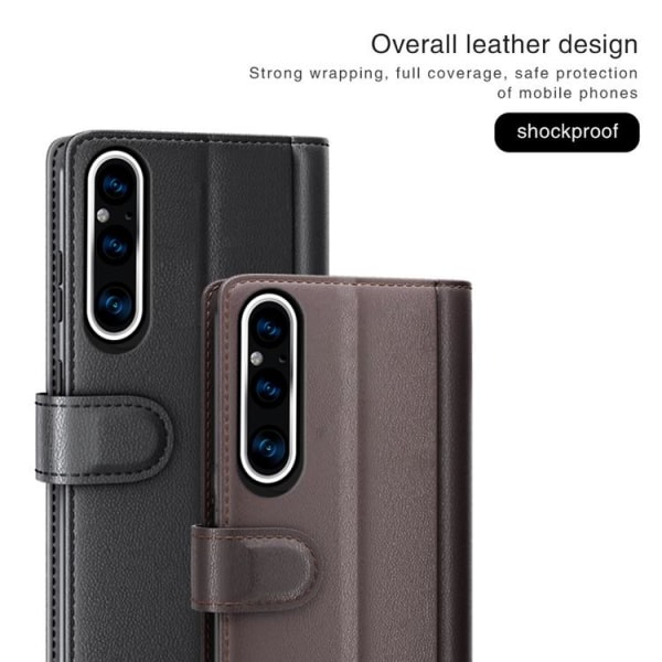 Sony Xperia 1 V -lompakkokotelo aitoa nahkaa - ruskea
