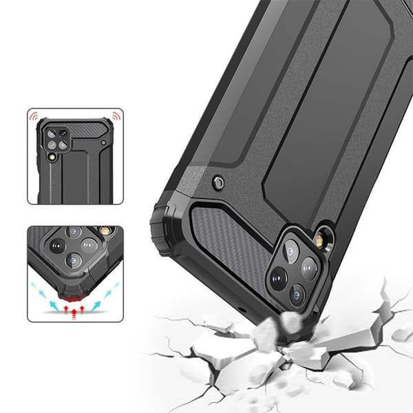 Galaxy A22 4G Skal Hybrid Armor Tough Rugged - Sølv Silver