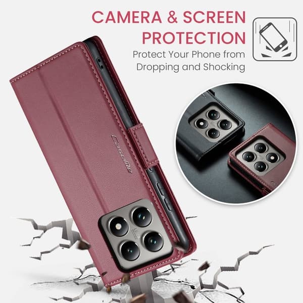 CASEME Xiaomi 14T Plånboksfodral Konstläder RFID-Skydd Röd