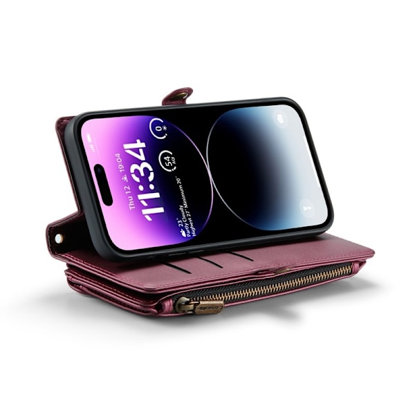 CASEME Plånboksfodral Konstläder för iPhone 14 Pro Max - Vinröd