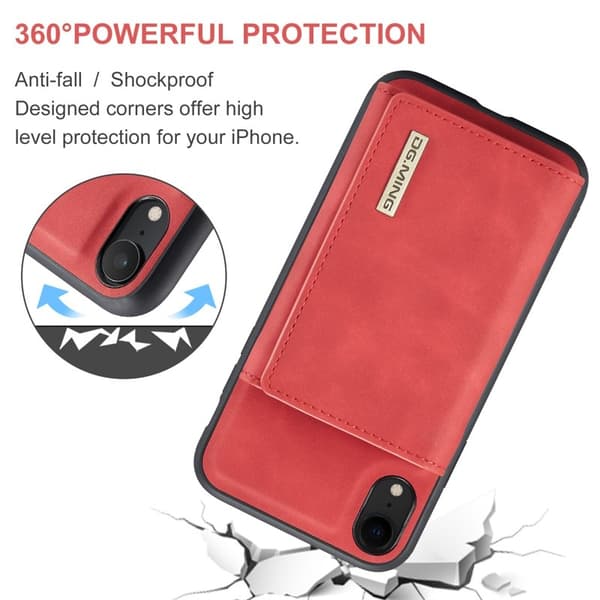 DG.MING M1 Series Mobilskal med Ställ och Magnetficka för iPhone XR - Röd