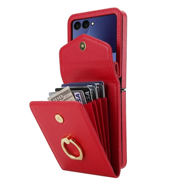 Galaxy Z Flip7 Plånboksfodral Litchi med Axelrem - Röd Röd