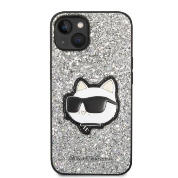 Karl Lagerfeld iPhone 14 Skal Glitter Choupette Patch - Silver