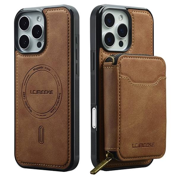 LC.IMEEKE L6 iPhone 16 Pro Plånboksfodral Konstläder - Brun