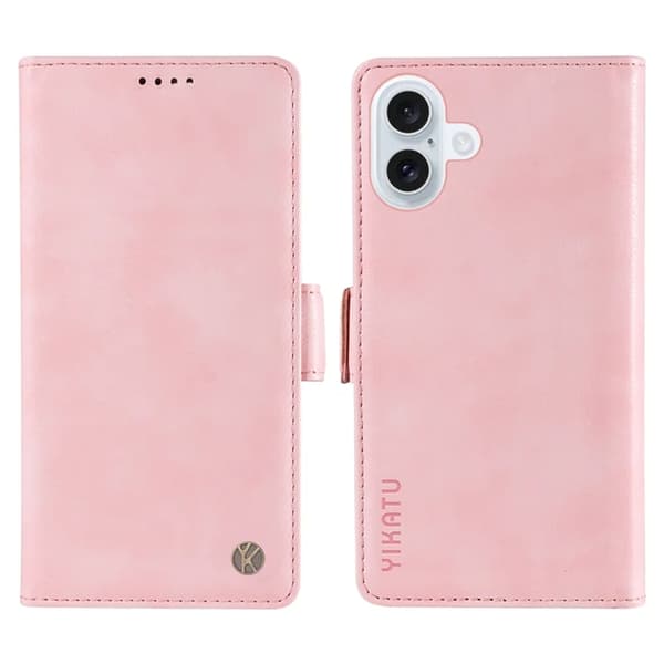 YIKATU iPhone 17 Konstläder Plånboksfodral Litchi Texture - Rosa Rosa