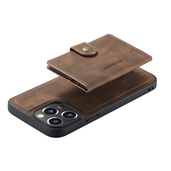 JEEHOOD Detachable 2-in-1 Plånboksfodral Konstläder för iPhone 13 - Brun