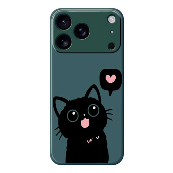 Mobilskal till iPhone 17 Pro Love Black Cat Pattern - Grön Grön