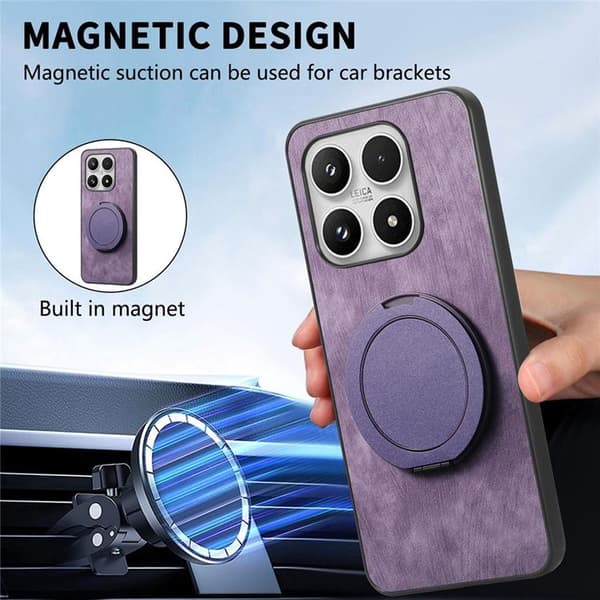 Mobilskal för Xiaomi 17 Retro Läder Rotating Kickstand Lila