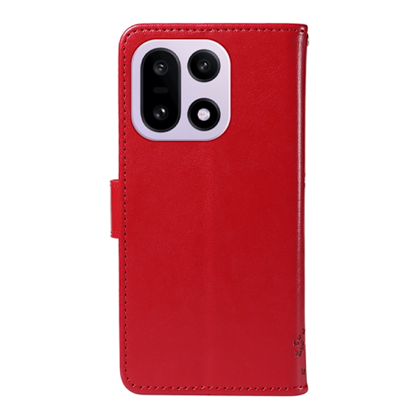 OnePlus 15 5G Plånboksfodral Cat Tree Pattern Konstläder Röd