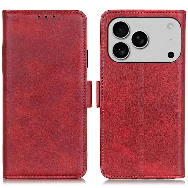 iPhone 17 Pro Max Plånboksfodral Konstläder Texture - Röd Röd